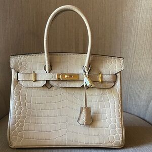 30cm cream crocodile leather top handle handbag bk30 bk 30